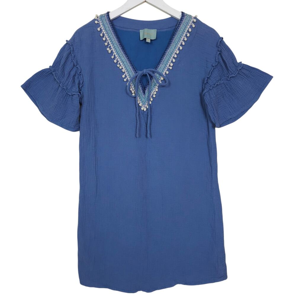 Skies Are Blue Embroidered Cotton Gauze Dress Swim Coverup XS